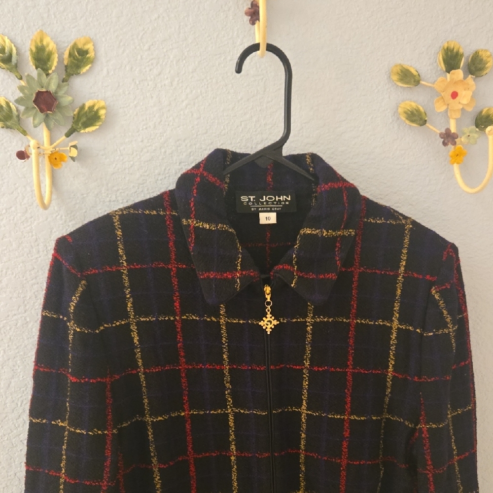 St. John Women's Checkered Blazer - Red, Yellow, and Black